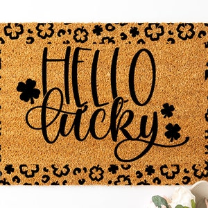 Hello Lucky Doormat SVG | St. Patrick's Day Leopard Print Design
