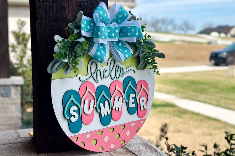 Hello Summer Flip Flop SVG Laser File | Summer Door Hanger SVG | Round ...
