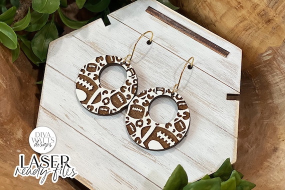Football Leopard Print Drop Earrings Glowforge SVG | Sports Earring Design