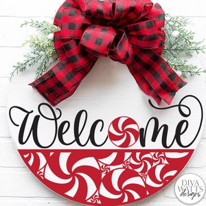 Welcome With Peppermint Round SVG | Christmas / Winter Door Hanger Design