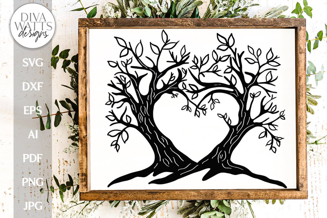Tree With Heart SVG for Sign Silhouette of Tree SVG for Family Tree Svg ...