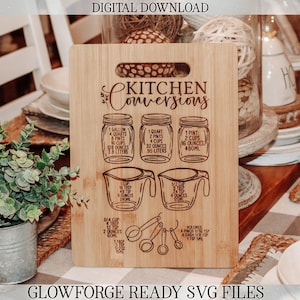 Tabla de conversión de cocinas de Glowforge / Medidas de cocina SVG