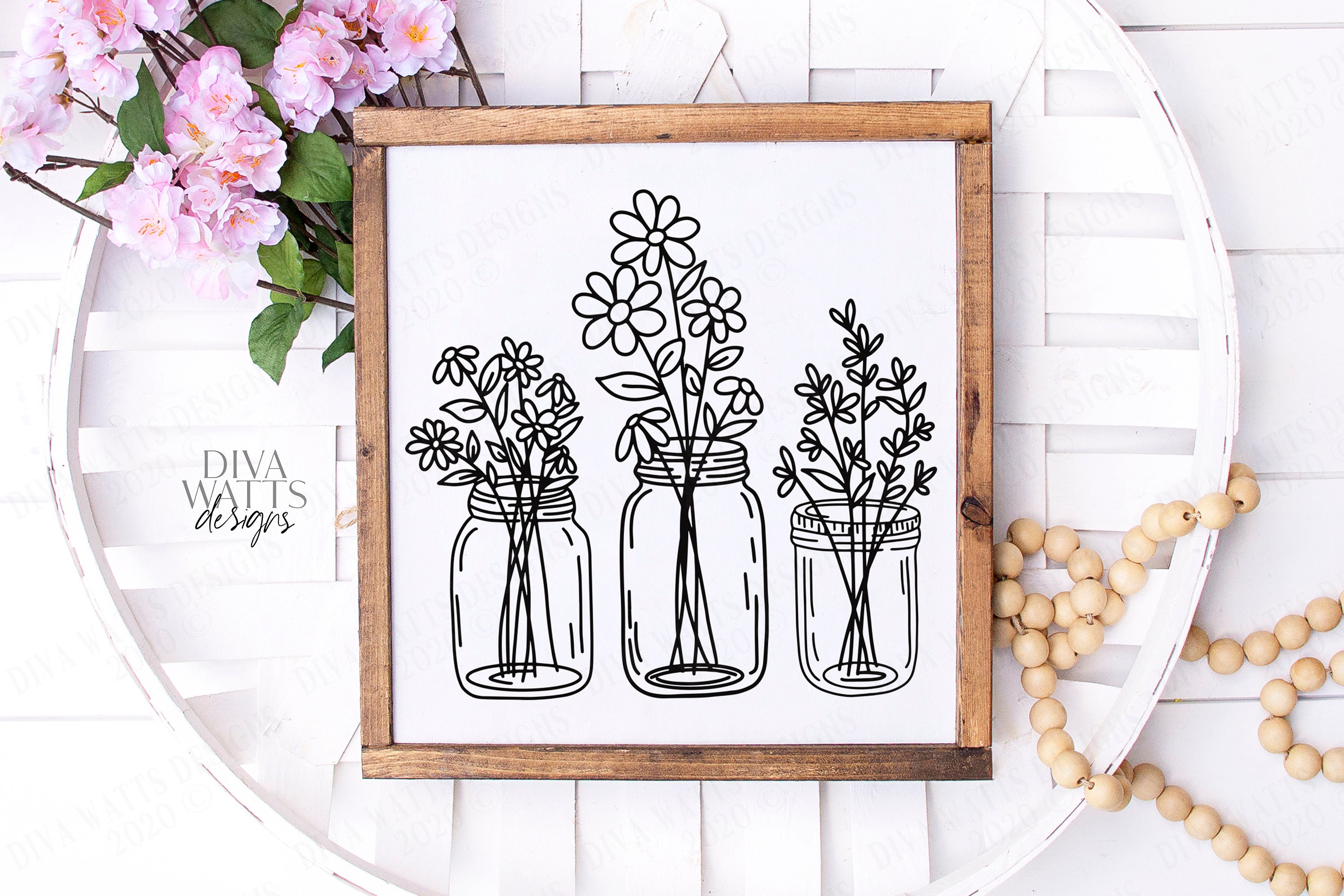 Download Svg Mason Jar Bouquet Trio Cutting File Farmhouse Fixer Upper Vinyl Stencil Htv Dxf Sign Tote Shirt Flowers Floral Arrangement 3D SVG Files Ideas | SVG, Paper Crafts, SVG File