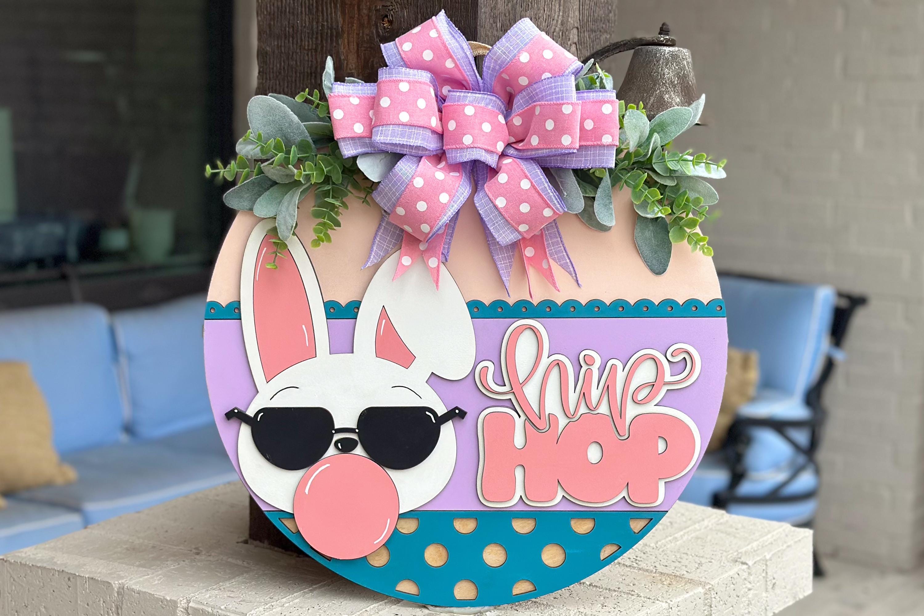 Easter Bunny Hip Hop SVG Laser Cut File, Round Door Hanger SVG, Easter ...
