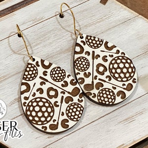 Golf Leopard Print Drop Earrings Glowforge SVG | Sports Earring Design