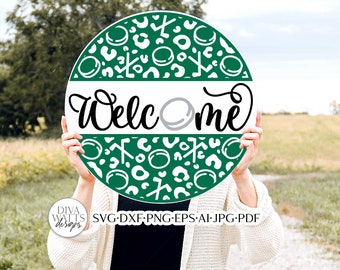 Welcome With Hockey Leopard Print SVG | Sports Door Hanger Design
