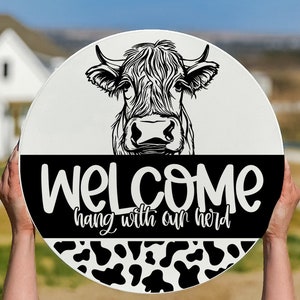 Welcome Hang With Our Herd SVG Funny Cow Door Hanger svg Cow svg Cow Door Sign svg Farm svg Farmhouse Door Hanger svg Farm Sign svg Funny