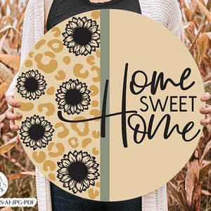 Home Sweet Home Sunflower Leopard Print SVG | Round Design