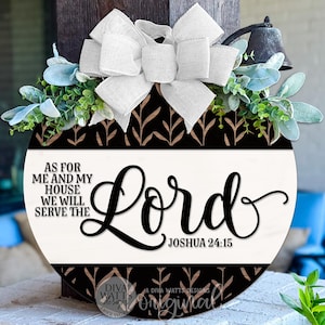 As For Me And My House We Will Serve The Lord Round Door Hanger SVG Bible Verse Farmhouse Sign Laser Cut File Digital Download