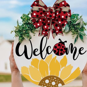 Welcome SVG | Sunflower and Ladybug Door Hanger Design