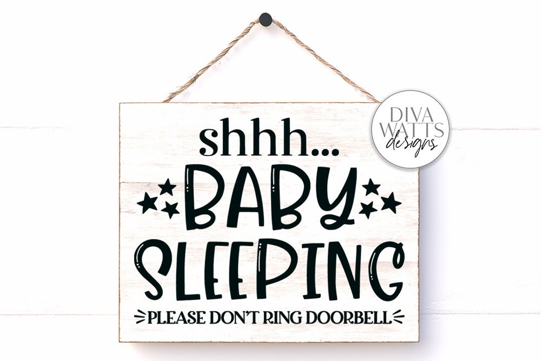 Putuo Decor Dont Ring Doorbell Sign Cute Baby Sleeping Door Sign for Front Door PVC Round Shhh Baby Is Sleeping Do Not Knock or Ring Doorbell Door Hanger for Home Baby Room