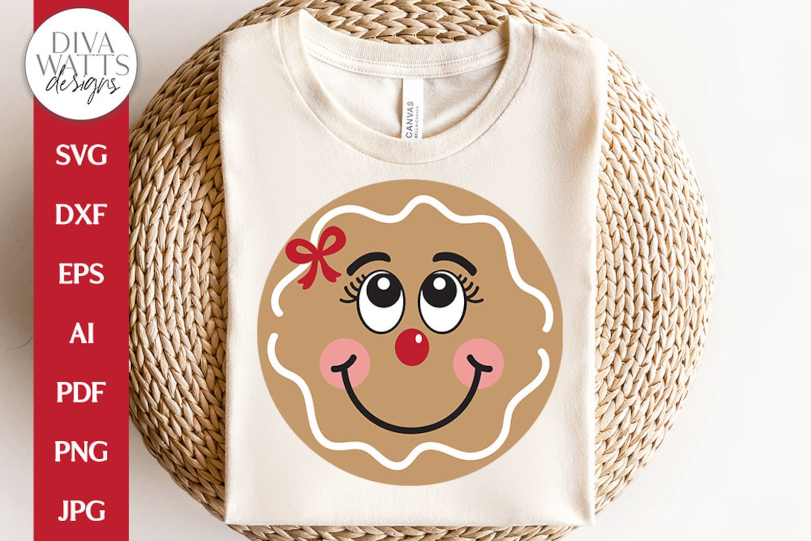 Gingerbread Girl Face SVG Christmas / Winter Round Design Etsy