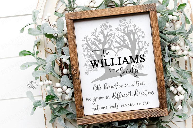 SVG | Like Branches On A Tree | Vertical Farmhouse Sign | Family Last Name | Customize | PNG EPS jpg pdf | Our Roots Remain As One | image 1