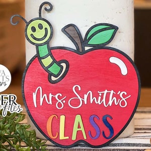 Teacher&#39;s Apple with Worm Sign Glowforge SVG | Customize For Your Teacher