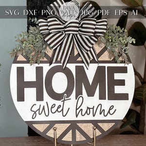 Home Sweet Home Round Door Hanger SVG – Layered Laser Cut File for DIY Farmhouse Decor, Welcome Sign Template, Glowforge Geometric Sign svg