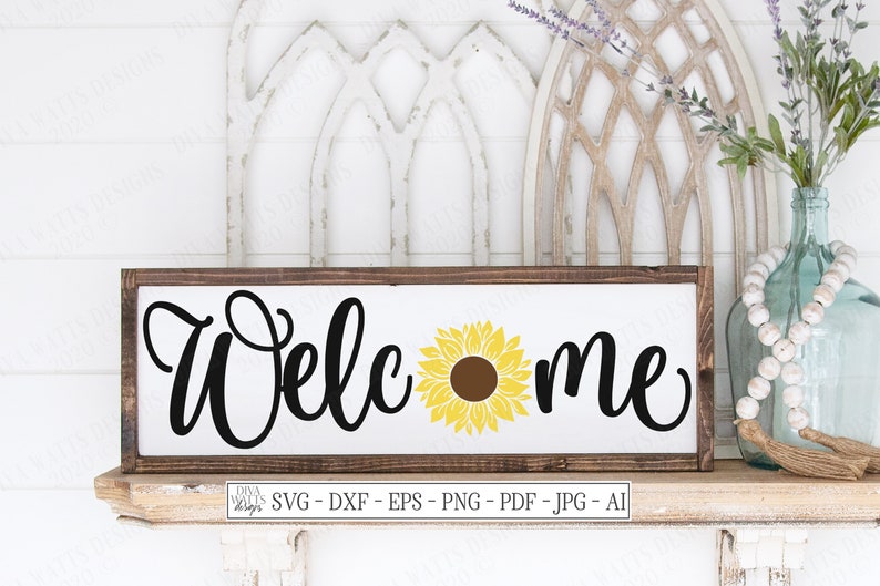 Download SVG Welcome Sunflower Cutting File DXF EPS Vinyl | Etsy