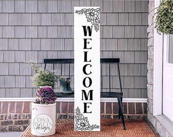 Welcome Floral Daisies SVG | Farmhouse Vertical Sign | dxf and more