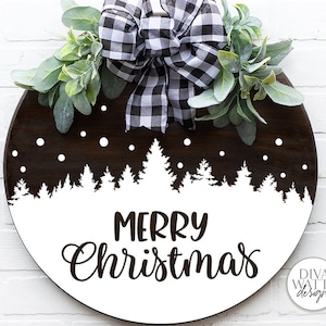 Merry Christmas SVG | Tree & Snow Silhouette Round Sign Design