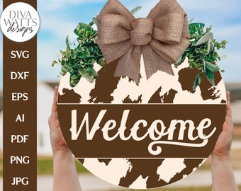 Welcome SVG | Western Cowhide Door Hanger Design