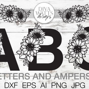 Sunflower Alphabet SVG Set | Monogram Letters Bundle | Nursery Wedding Home & More