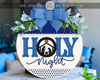 Holy Night Nativity Round Door Hanger SVG – O Holy Night Christmas Laser Cut File for Glowforge, xTool, Cricut & More