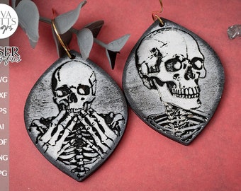 Skeleton Earrings SVG For Laser Earrings With Skeleton for Halloween Earrings For Glowforge Skeleton Earrings SVG Halloween Earrings