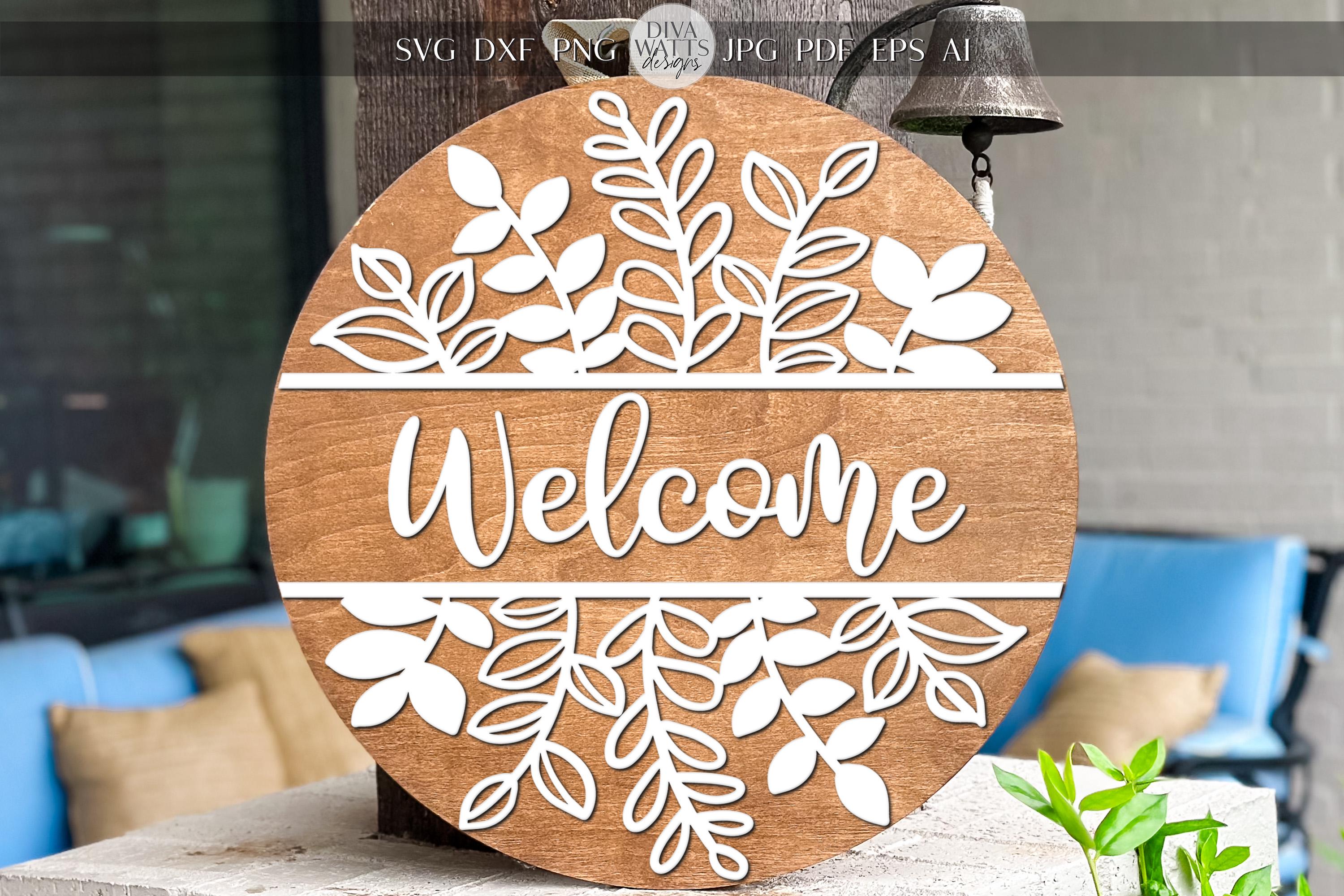 Laser Cut Door Hanger SVG | Welcome Sign SVG File | Round Wood Sign Template | DIY Laser Cut File | Glowforge xTool Compatible