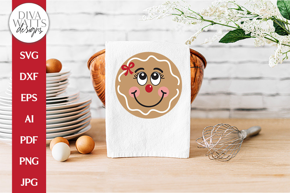 Gingerbread Girl Face SVG Christmas / Winter Round Design Etsy