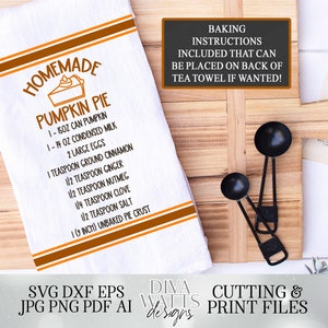 Recette de tarte à la citrouille | Automne | Automne | Fichier de découpe et imprimable | DXF SVG | Silhouette Cricut | Torchon de style campagnard | Inscrivez-vous | Sac de céréales