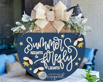 Ronde deurhanger SVG zomernachten Firefly Lights ontwerp, grillige zomer veranda decor lasergesneden entree bord
