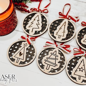Christmas Boho Rattan Ornament Glowforge SVG Set | 6 Winter Tree Designs
