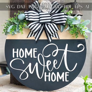 Accroche-porte Home Sweet Home SVG | Fichier découpé au laser pour enseigne ronde de ferme | Compatible avec les xTools Glowforge | Modèle SVG de décoration de porche bricolage