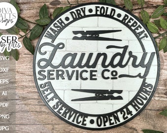 Laundry Room Laser SVG | Glowforge Farmhouse Round Sign Design | DXF and More