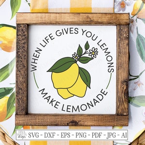 SVG | Quand la vie vous donne des citrons, faites de la limonade | Fichier de découpe | Enseigne ronde de ferme ronde printemps été | Pochoir en vinyle HTV DXF | Cuisine