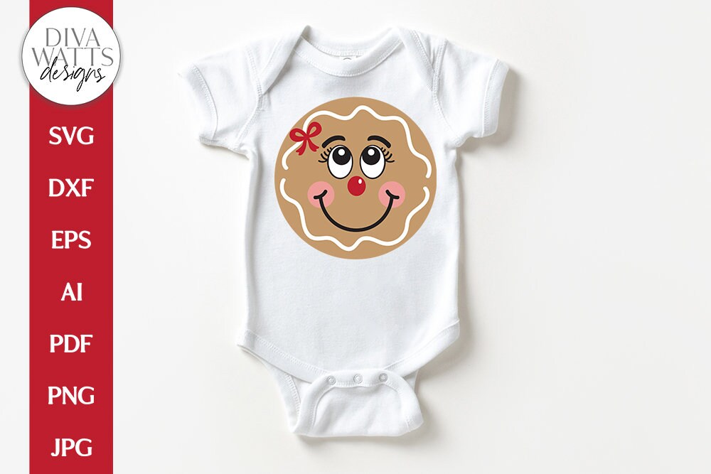 Gingerbread Girl Face SVG Christmas / Winter Round Design Etsy