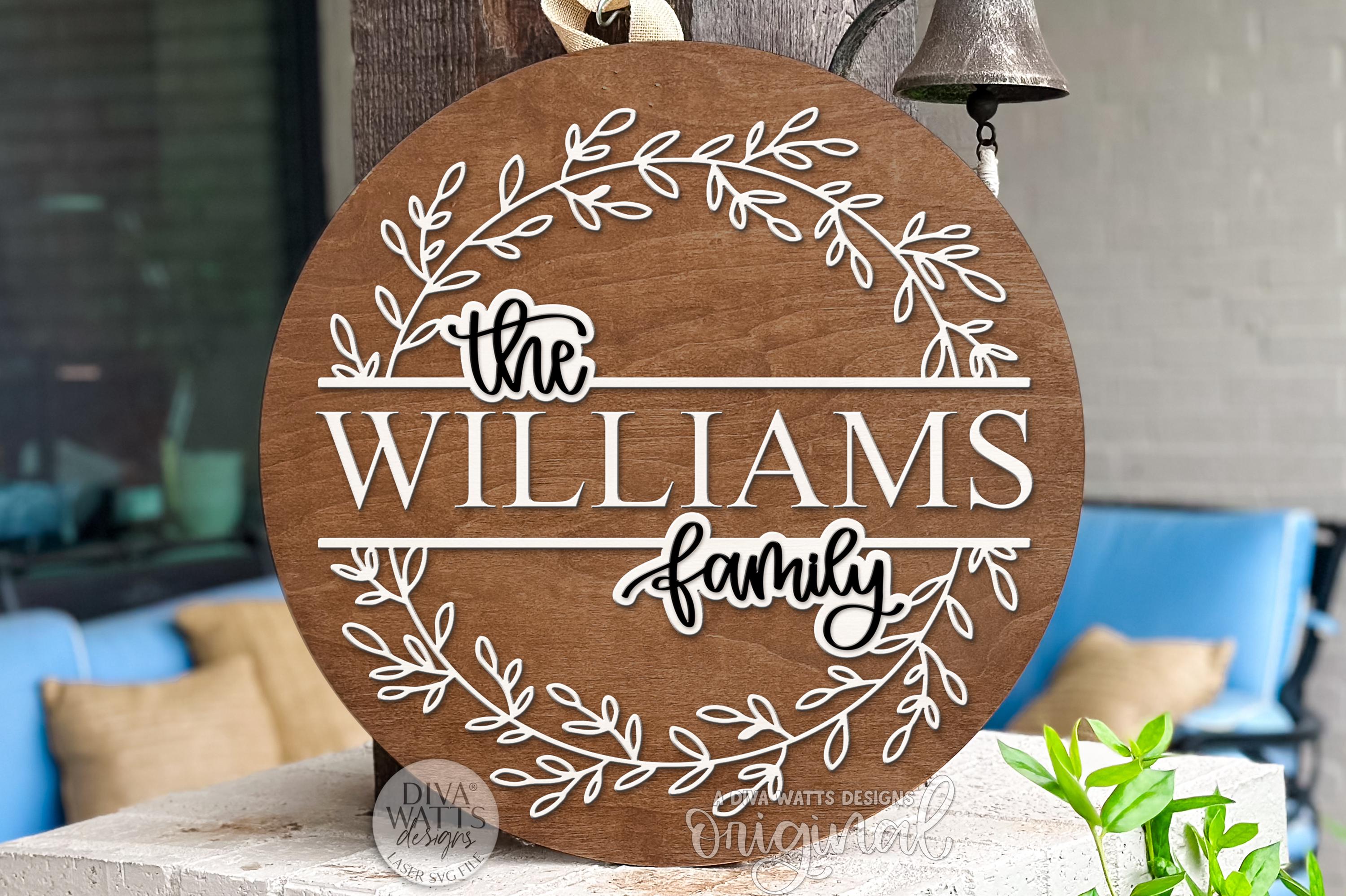 Personalized Family Name Round Door Hanger SVG | Split Monogram Wreath ...