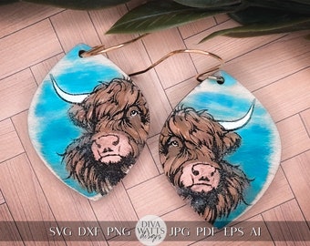 Highland Cow Earrings SVG Cow Earrings For Laser Highland Cow Laser Earrings svg Farm Animal Earrings Dangle Earrings for Laser Glowforge