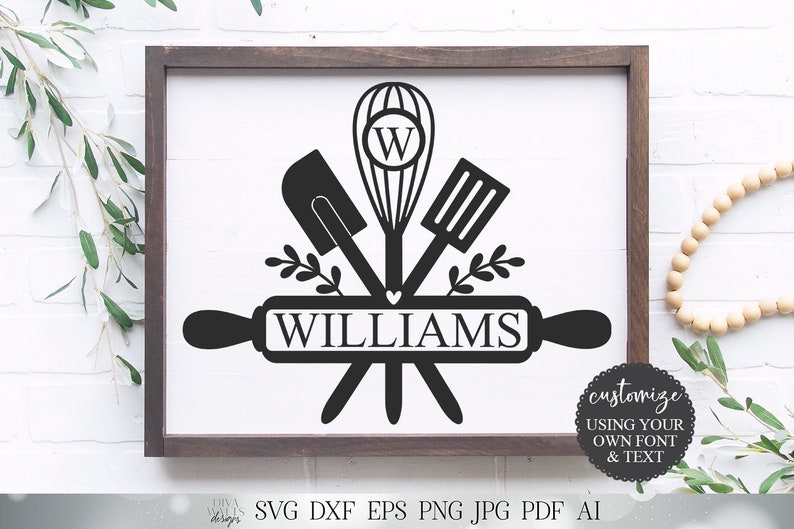 Download Kitchen Utensils Monogram / Last Name SVG Farmhouse Kitchen | Etsy