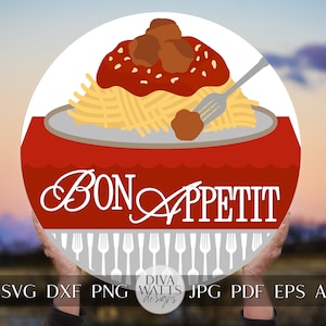 Bom apetite SVG Espaguete e almôndegas SVG Espaguete SVG Cozinha svg Cozinha divertida svg Noite da massa svg Massa svg Cricut svg para placa de cozinha
