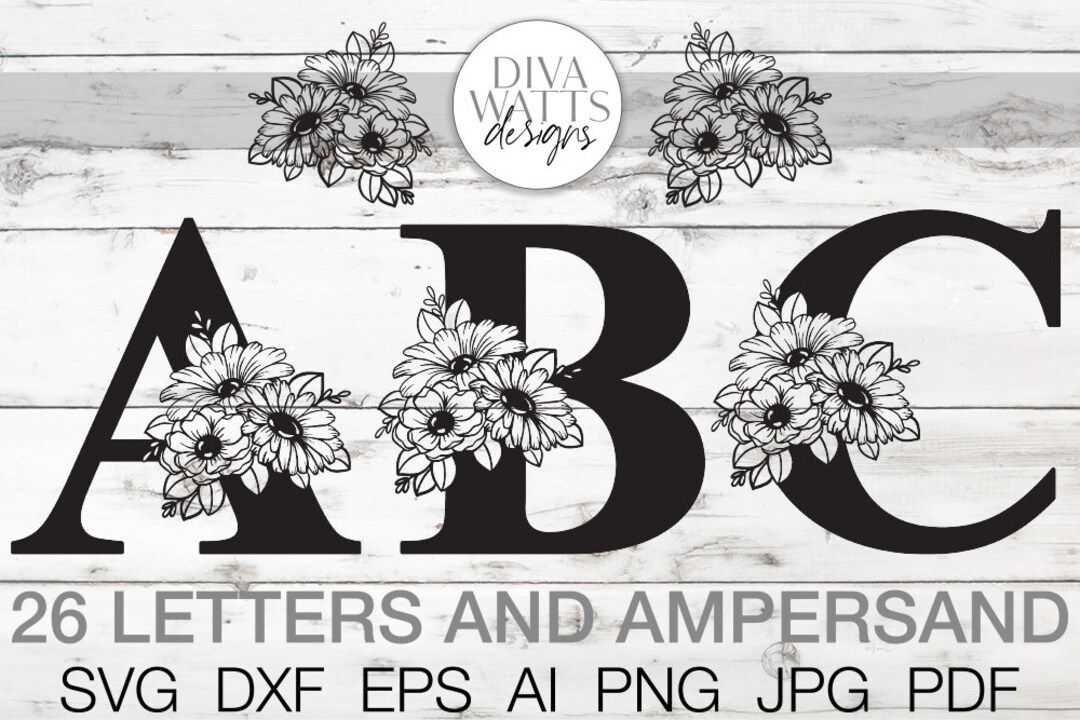 Floral Alphabet SVG Set Monogram Letters Bundle Nursery Wedding Home ...