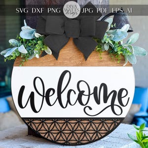 Laser Cut Door Hanger SVG | Welcome Sign SVG File | Round Wood Sign Template | DIY Digital Door Sign Glowforge xTool Compatible