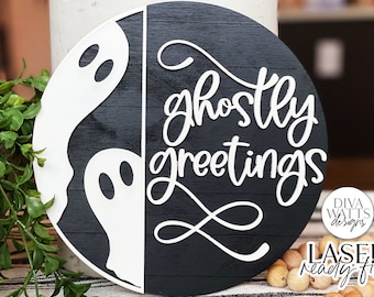 Ghostly Greetings Glowforge SVG | Halloween Laser File