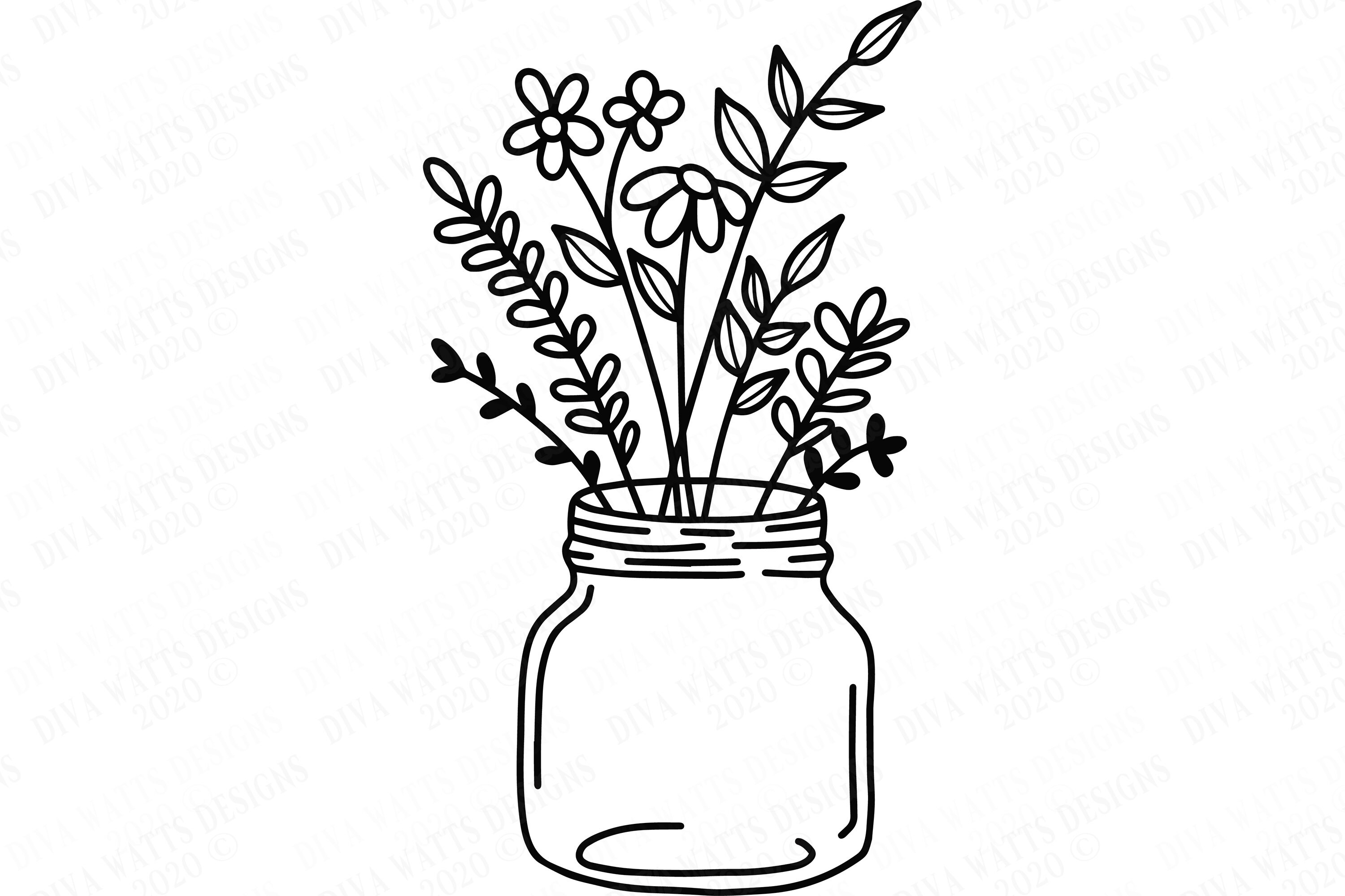 SVG Mason Jar Floral Arrangement Cutting File Bouquet Etsy