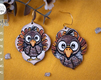 Turkey Earrings SVG For Laser Fall Earrings Cute Turkey Glowforge Earrings SVG For Laser Turkey Earrings SVG Autumn Earrings svg Fall Turkey