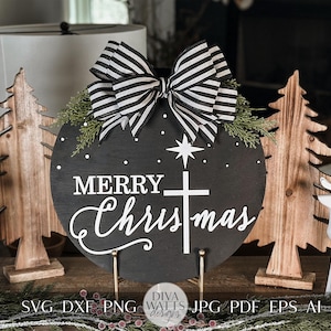 Merry Christmas Cross SVG | Laser Door Hanger Template | Faith-Based Holiday Sign | Jesus Door Hanger SVG | Glowforge Laser Cut File