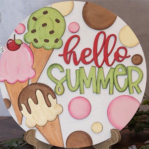 Hello Summer Glowforge Laser SVG | Ice Cream Cones Door Hanger Design