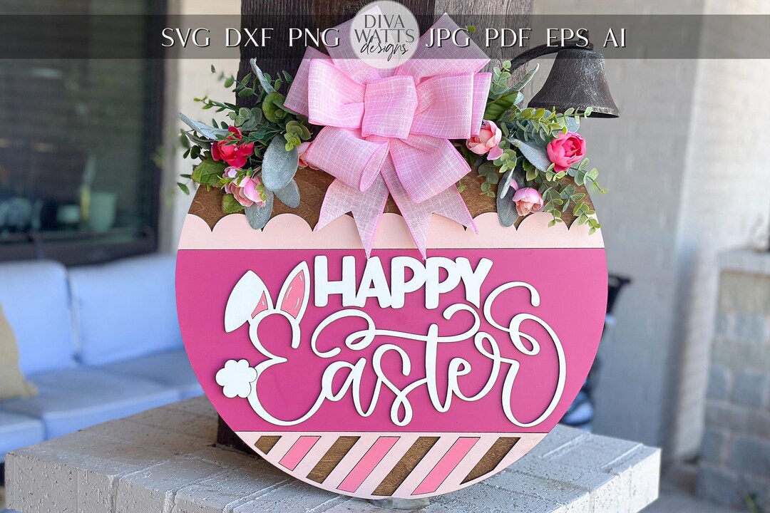Happy Easter Bunny Ears Door Hanger SVG, Laser Cut File, 3D Layered ...
