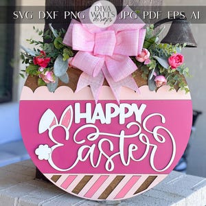 Frohe Ostern Hasenohren Türschild SVG, Laser geschnitten Datei, 3D-Schicht Osterschild, Frühling Veranda Dekor, Glowforge, Xtool, Laser SVG