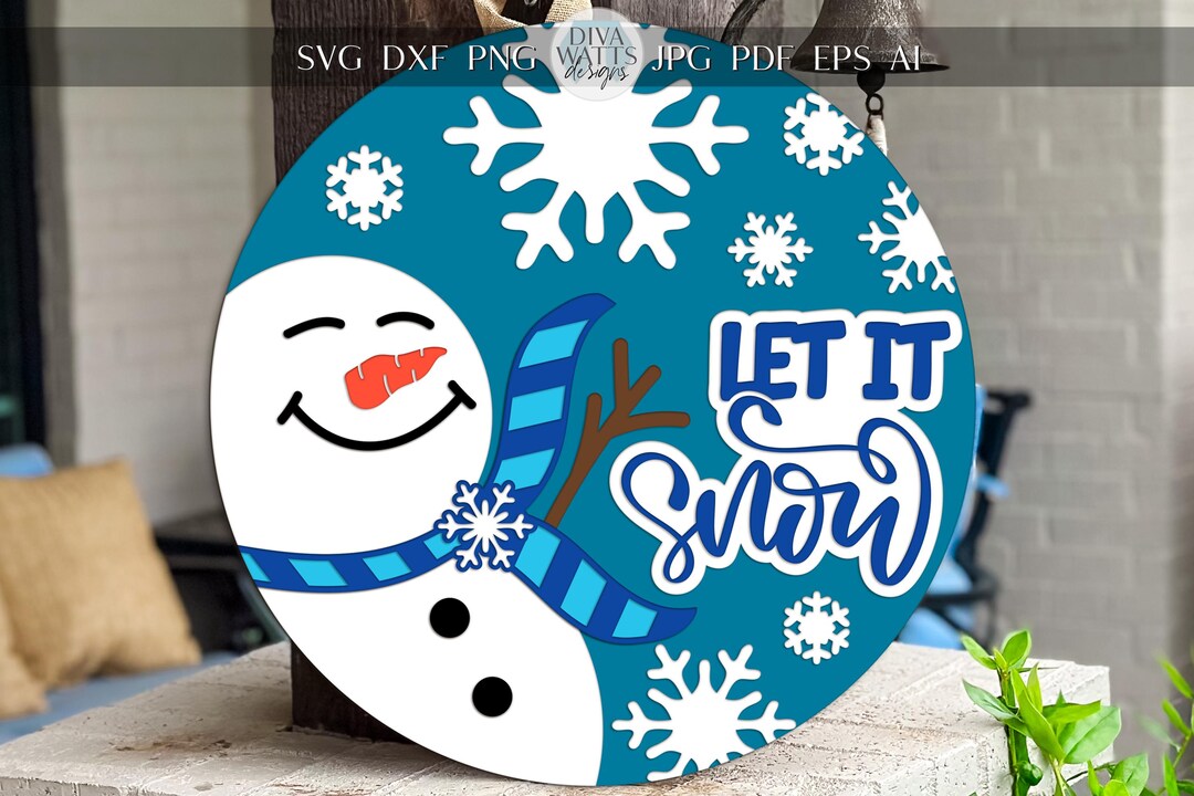 Laser Cut Door Hanger SVG | Let It Snow Snowman Sign Template ...