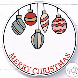 Merry Christmas Vintage Ornaments SVG | Round Sign Design